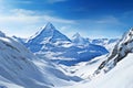 Majestic panorama Snowy mountain vista captured in expansive panoramic view Royalty Free Stock Photo