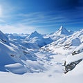 Majestic panorama Snowy mountain vista captured in expansive panoramic view Royalty Free Stock Photo