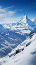Majestic panorama Snowy mountain vista captured in expansive panoramic view Royalty Free Stock Photo