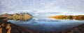 Majestic Panoramic summer view of West Icelandic delta near Borganes with reflection on water, Iceland