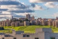 Majestic panoramic view of ÃÂvila city Walls & fortress, full around view at the medieval historic city Royalty Free Stock Photo