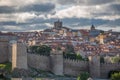 Majestic panoramic view of ÃÂvila city Walls & fortress, full around view at the medieval historic city Royalty Free Stock Photo