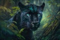 majestic panther in the forest, its eyes shining