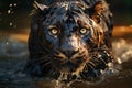 Majestic panther runs on water. Generative AI