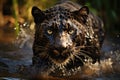 Majestic panther runs on water. Generative AI