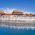 Majestic pavilion reflected in canal, Palace Museum, Beijing, China Royalty Free Stock Photo