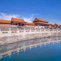 Majestic pavilion reflected in canal, Palace Museum, Beijing, China Royalty Free Stock Photo