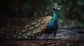 A Majestic Peacock Displaying its Feathers