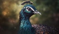 Majestic peacock displays vibrant beauty in nature, elegant and proud generated by AI