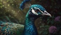 Majestic peacock displays vibrant elegance in nature beauty portrait generated by AI Royalty Free Stock Photo