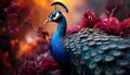 Majestic peacock displays vibrant elegance in nature colorful portrait generated by AI Royalty Free Stock Photo