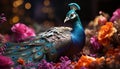 Majestic peacock displays vibrant elegance in nature colorful portrait generated by AI Royalty Free Stock Photo