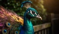 Majestic peacock displays vibrant elegance in nature multi colored portrait generated by AI Royalty Free Stock Photo