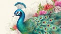 a majestic peacock illustration, design marketing style, ai generated image