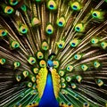 A majestic peacock with its colorful tail feathers decked out in holiday lights and ornaments3