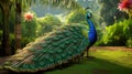 Majestic Peacock: Vibrant Plumage in Tropical Paradise