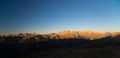 The majestic peaks of the Massif des Ecrins 4101 m national park with the glaciers, in France, at sunrise. Clear sky, autumn col