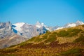 The majestic peaks of the Massif des Ecrins 4101 m national park with the glaciers, in France. Telephoto view from distant at hi Royalty Free Stock Photo