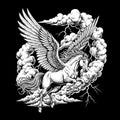 Majestic Pegasus Soaring Through Stormy Clouds with Lightning Royalty Free Stock Photo