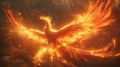 A majestic phoenix its fiery wings unfurling as it breaks through iron chains reborn and untethered