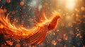 Majestic Phoenix Rising with Fiery Wings in a Magical Fantasy Scene.