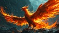 Majestic Phoenix Wings in a Fiery Dance of Flames and Feathers, Symbolizing Rebirth and Immortality in Mythology