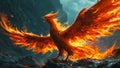 Majestic Phoenix Wings in a Fiery Dance of Flames and Feathers Symbolizing Rebirth and Immortality in Mythology