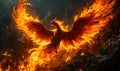 Majestic Phoenix Wings in a Fiery Dance of Flames and Feathers Symbolizing Rebirth and Immortality in Mythology