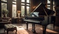 Majestic pianist practicing classical music on grand piano generated by AI