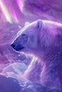 Majestic Polar Bear in a Fantasy Northern Lights Landscape Illustration