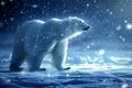 Majestic Polar Bear Roaming the Arctic Ice Under Moonlit Starry Night Sky in a Snowy Winter Landscape Royalty Free Stock Photo