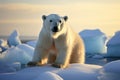 Majestic polar bear stands on vast ice floe, an imposing presence