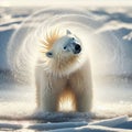 Polar bear shakes off the cold water after emerging from cold ocean