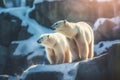 Majestic polar bears in their natural habitat, representing the unique wildlife experiences available in Alaska. Generative Ai