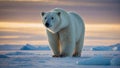 Majestic polar white bear standing on a frozen arctic landscape