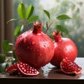 Majestic Pomegranate: A Lifelike Representation Of Red And Emerald Beauty