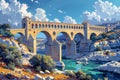 Ancient Pont du Gard Aqueduct - AI Generated