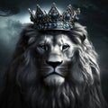 A majestic portrait capturing the regal essence of a king lion adorned with a magnificent crown Royalty Free Stock Photo
