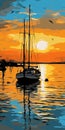 Majestic Ports: A Stunning Sunset Painting Of A Catalina 22 In Nantucket Harbor