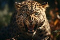 Majestic predator, a close-up portrait of an angry leopard in wilderness
