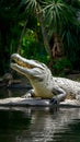 Majestic prehistoric vibe captured as a big crocodile basks idly