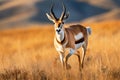 Majestic Pronghorn Antelope Galloping through Golden Grasslands