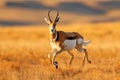 Majestic Pronghorn Antelope Galloping through Golden Grasslands