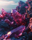 Majestic purple crystals emerging from rocky terrain