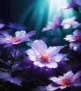 Majestic purple flower with rain drops, generative ai