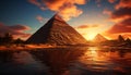 Majestic pyramid reflects ancient Egypt beauty in tranquil sunset generated by AI