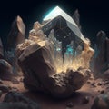 majestic quartz stone and glass, mysterious cave with precious stones