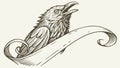 Majestic raven perched on an ancient scroll, perfect for gothic or vintage designs, vector design Generative AI Royalty Free Stock Photo