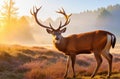 Majestic Red Deer Bathed in Morning Sunlight: A Captivating Nature Scene.