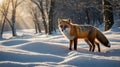 Red Fox Standing Gracefully in a Snow Covered Winter Forest Scene Royalty Free Stock Photo
